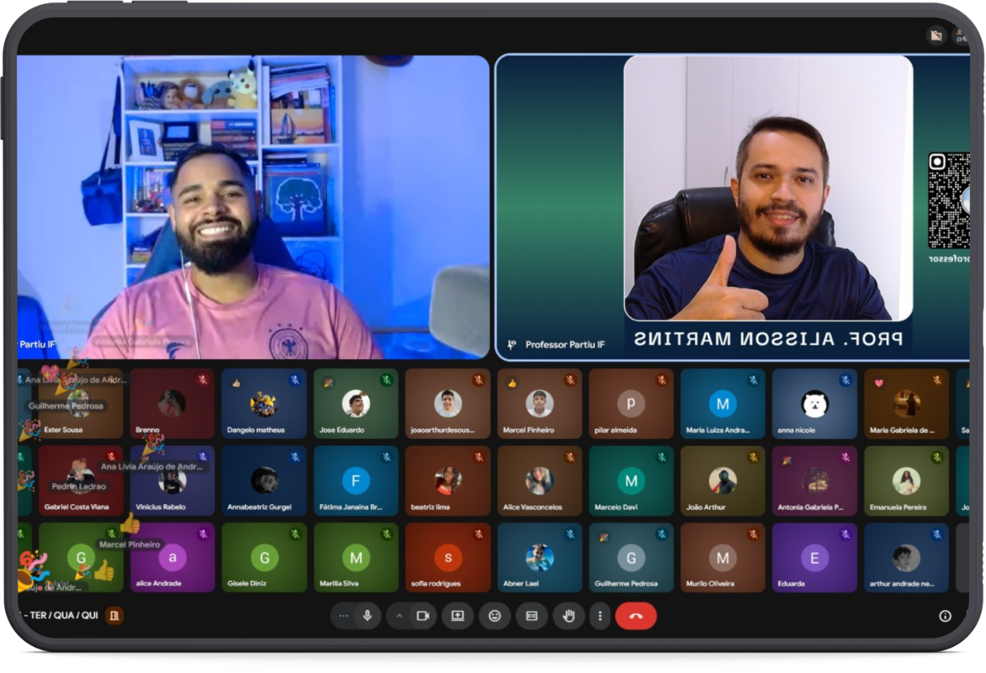 Mockup de uma aula ao vivo via Meet